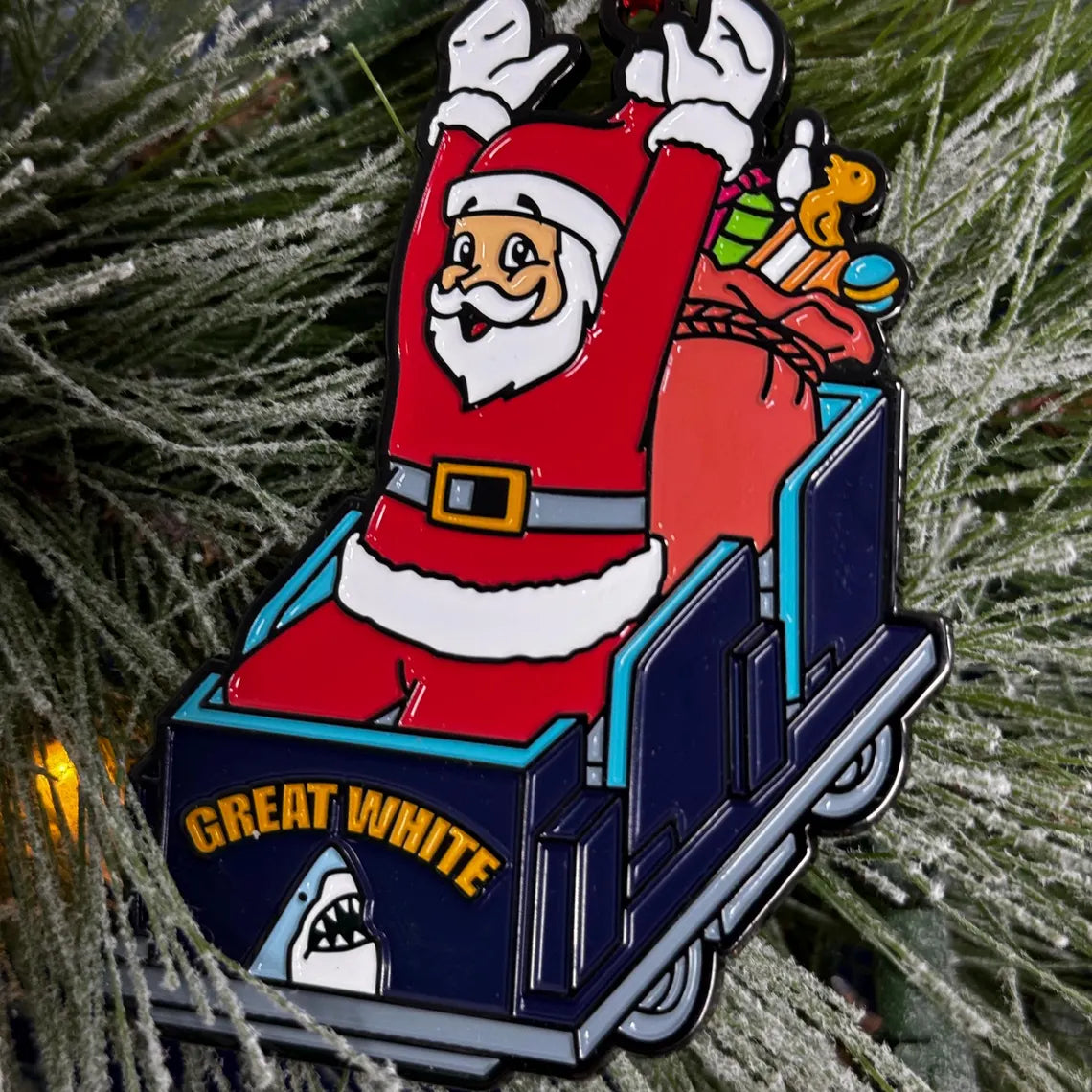 Santa Riding The Great White! - Wildwood Ornament