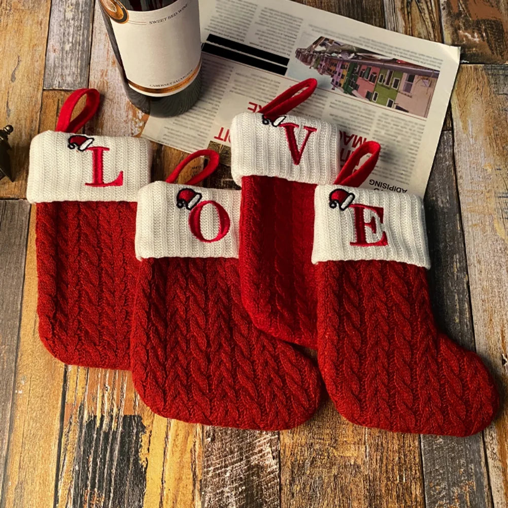 Knitted Christmas Stockings with Initial Embroidery