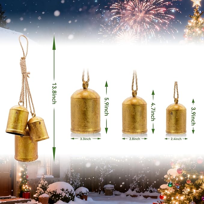 Early Christmas -Set of 3 Rustic Christmas Bells