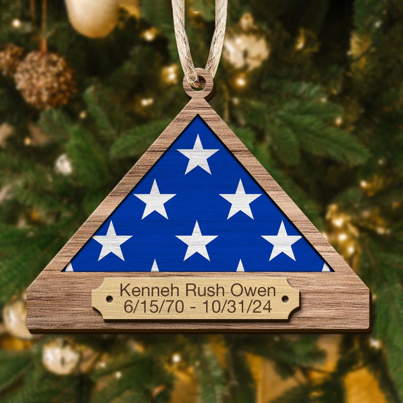 Personalized Folded Flag Veteran Memorial Ornament