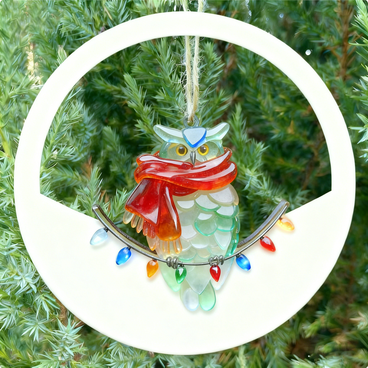 The Wise Christmas Owl Sea Glass Ornament