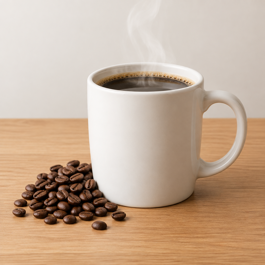 Ceramic Coffee Mug with Steam and Coffee Beans