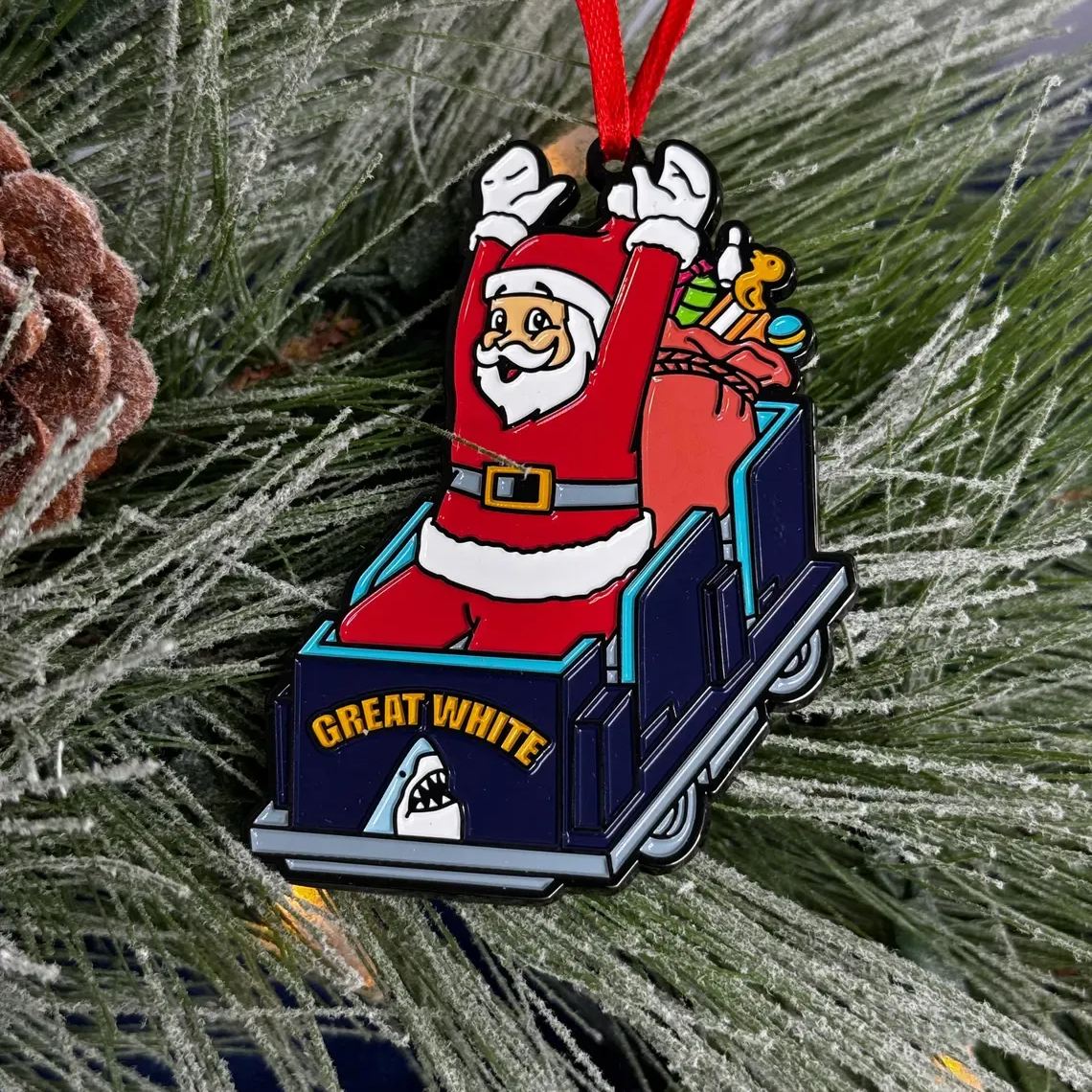 Santa Riding The Great White! - Wildwood Ornament
