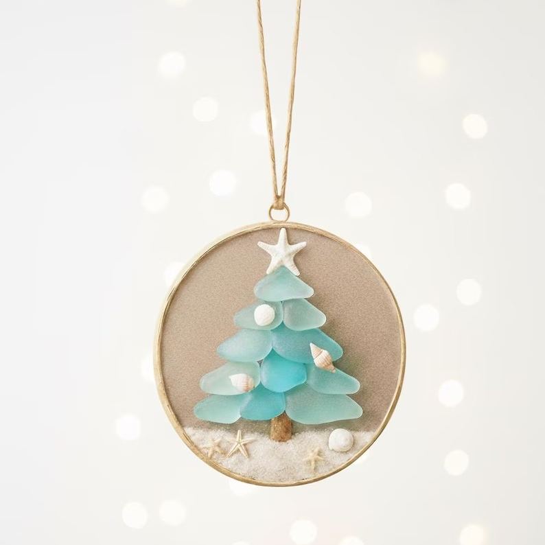 Handmade Sea Glass Christmas Tree Hanging Decor