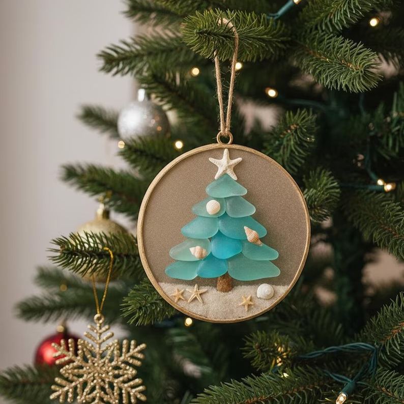 Handmade Sea Glass Christmas Tree Hanging Decor