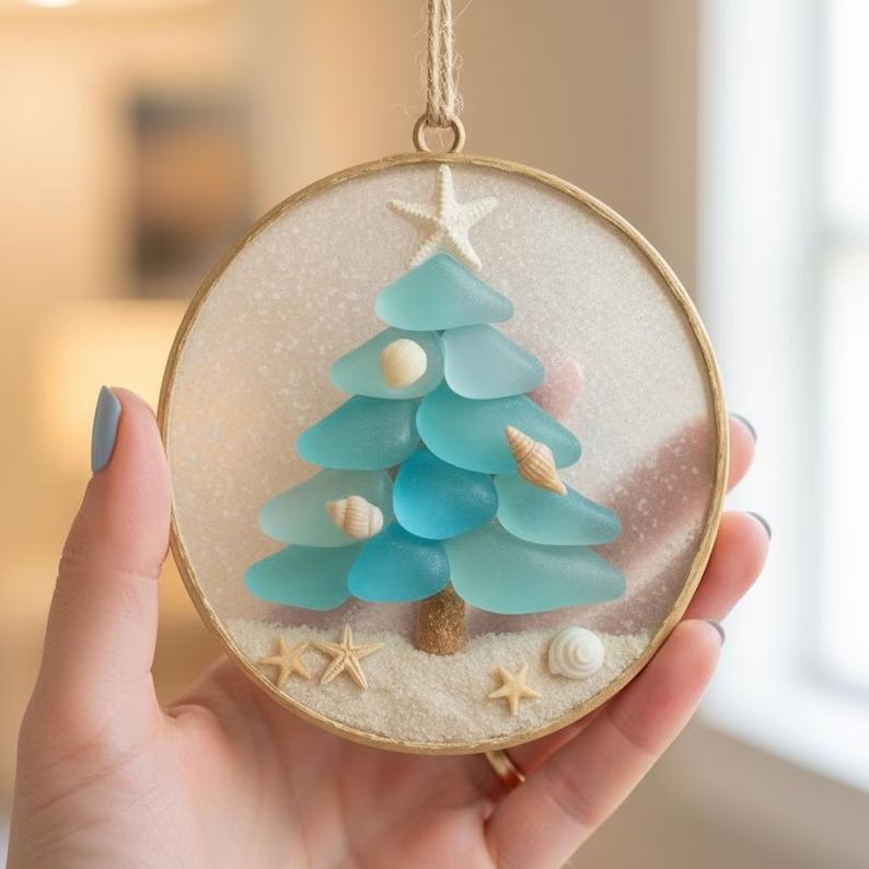 Handmade Sea Glass Christmas Tree Hanging Decor