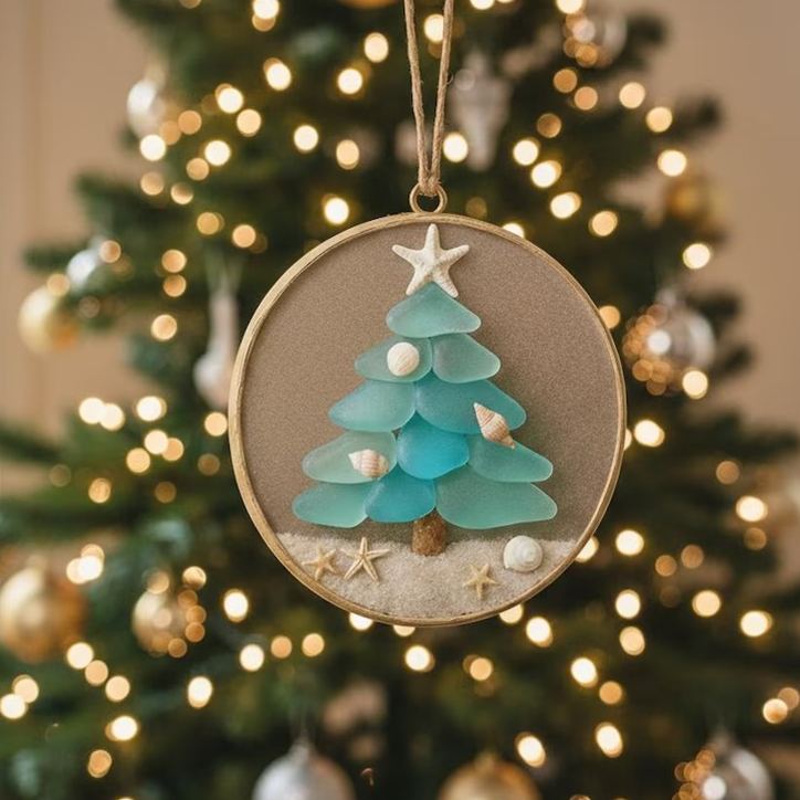 Handmade Sea Glass Christmas Tree Hanging Decor