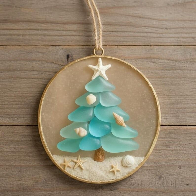 Handmade Sea Glass Christmas Tree Hanging Decor