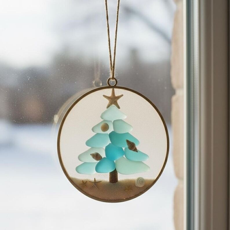 Handmade Sea Glass Christmas Tree Hanging Decor